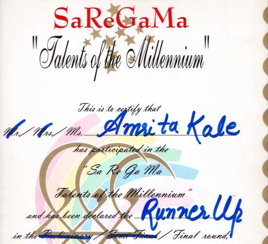 Zee Sa Re Ga Ma - Certificate signed by Legendary Pt. Ravi Shankar